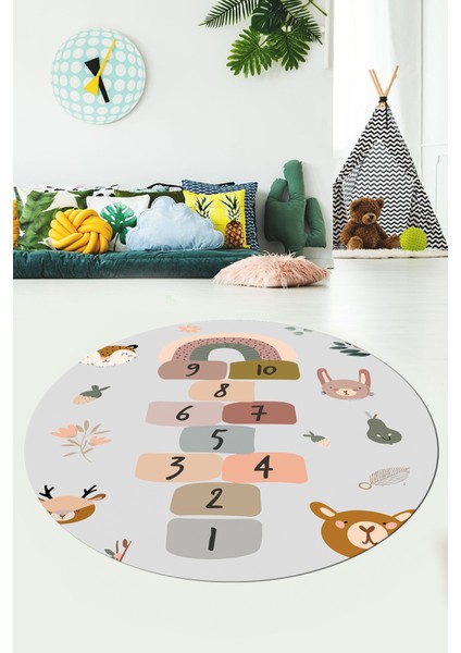 Dijital Kaymaz Yıkanabilir Sek Sek Desen Eğlendirici Yuvarlak Çocuk Halısı, Y-Çocuk-29-Gri, modelleri