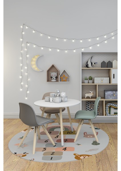 Dijital Kaymaz Yıkanabilir Sek Sek Desen Eğlendirici Yuvarlak Çocuk Halısı, Y-Çocuk-29-Gri, fırsatları