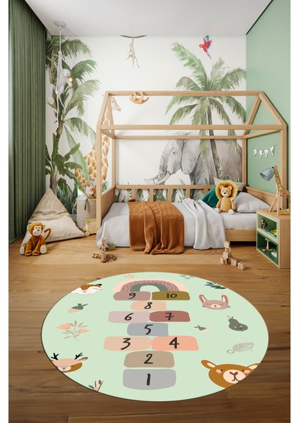 Dijital Kaymaz Yıkanabilir Sek Sek Desen Eğlendirici Yuvarlak Çocuk Halısı, Y-Çocuk-29-Yeşil, fiyatları