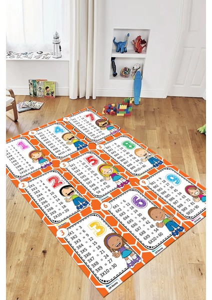Çarpım Tablosu Temalı Yıkanabilir Eğitici Çocuk Odası Oyun Halısı, Çocuk-45-Turuncu,