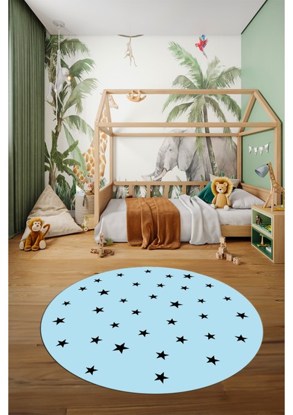 Dijital Kaymaz Yıkanabilir Yıldız Desen Yuvarlak Çocuk Odası Oyun Halısı, Y-Çocuk-32-Mavi, fiyatları