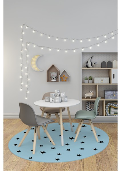 Dijital Kaymaz Yıkanabilir Yıldız Desen Yuvarlak Çocuk Odası Oyun Halısı, Y-Çocuk-32-Mavi, fırsatları
