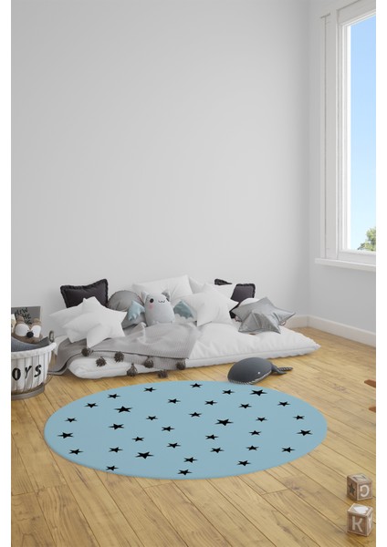 Dijital Kaymaz Yıkanabilir Yıldız Desen Yuvarlak Çocuk Odası Oyun Halısı, Y-Çocuk-32-Mavi, indirimleri