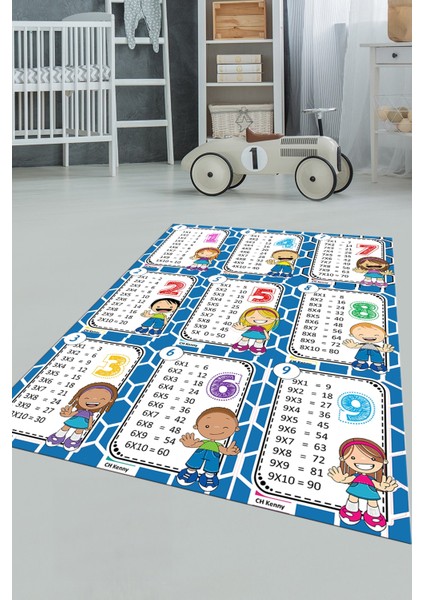 Çarpım Tablosu Temalı Yıkanabilir Eğitici Çocuk Odası Oyun Halısı, Çocuk-45-Mavi, fiyatları