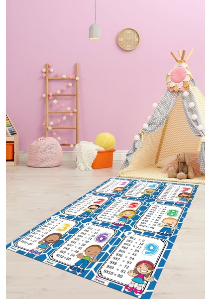 Çarpım Tablosu Temalı Yıkanabilir Eğitici Çocuk Odası Oyun Halısı, Çocuk-45-Mavi, modelleri