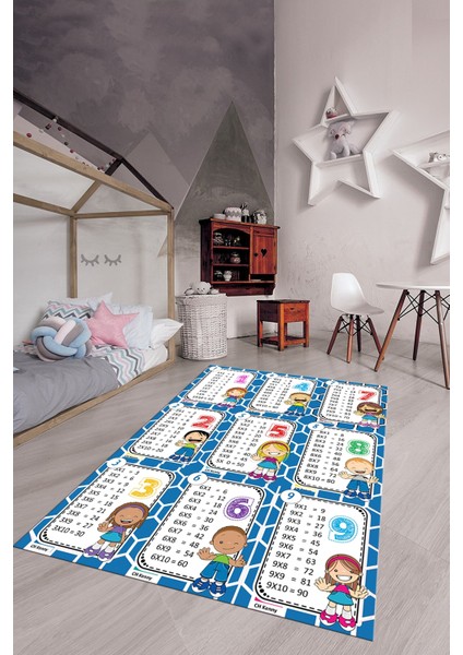 Çarpım Tablosu Temalı Yıkanabilir Eğitici Çocuk Odası Oyun Halısı, Çocuk-45-Mavi, indirimleri