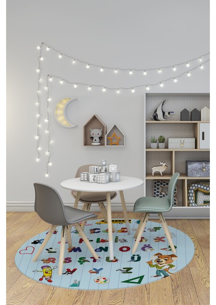 Dijital Kaymaz Yıkanabilir Alfabe Eğitici Yuvarlak Çocuk Odası Oyun Halısı, Y-Çocuk-33-Mavi, modelleri