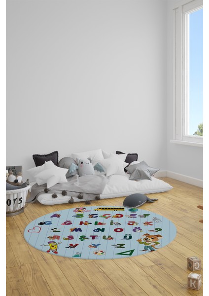 Dijital Kaymaz Yıkanabilir Alfabe Eğitici Yuvarlak Çocuk Odası Oyun Halısı, Y-Çocuk-33-Mavi, fırsatları
