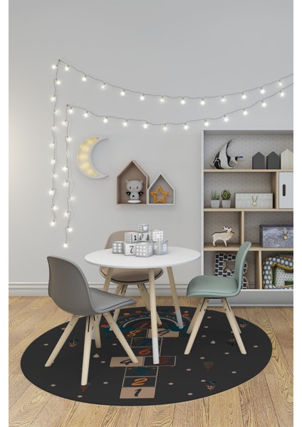 Dijital Kaymaz Yıkanabilir Sek Sek Eğlendirici Yuvarlak Çocuk Odası Halısı, Y-Çocuk-30-Antrasit, fırsatları