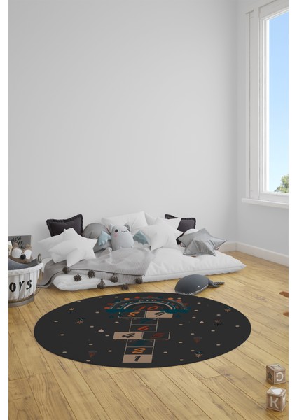 Dijital Kaymaz Yıkanabilir Sek Sek Eğlendirici Yuvarlak Çocuk Odası Halısı, Y-Çocuk-30-Antrasit, indirimleri