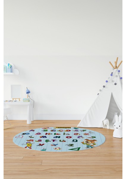 Dijital Kaymaz Yıkanabilir Alfabe Eğitici Yuvarlak Çocuk Odası Oyun Halısı, Y-Çocuk-33-Mavi, indirimleri