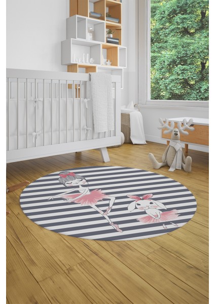 Dijital Kaymaz Yıkanabilir Balerin Kız Desenli Yuvarlak Çocuk Odası Halısı, Y-Çocuk-09-Gri, fiyatları
