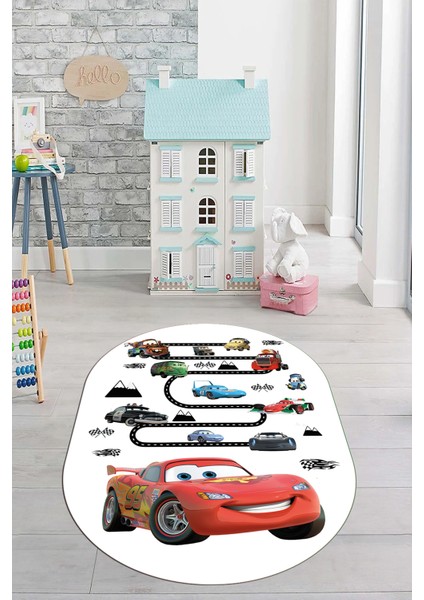 Dijital Kaymaz Yıkanabilir Renkli Arabalar Eğitici Oval Çocuk Odası Halısı, O-Çocuk-03-Beyaz, modelleri