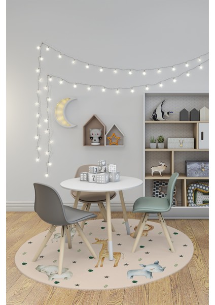 Dijital Baskılı Kaymaz Yıkanabilir Zürafa Fil Aslan Yuvarlak Çocuk Odası Halısı, Y-Çocuk-35-Krem, modelleri