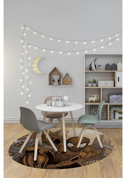 Dijital Kaymaz Yıkanabilir Çizgifilm Temalı Erkek Yuvarlak Çocuk Odası Halısı, Y-Çocuk-40-Kahve, modelleri