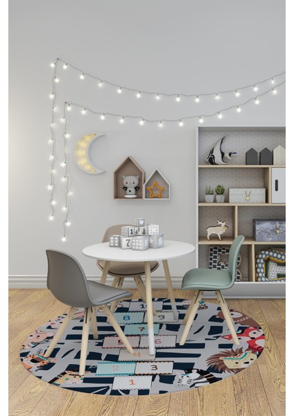 Dijital Kaymaz Yıkanabilir Sek Sek Desen Eğlenceli Yuvarlak Çocuk Odası Halısı, Y-Çocuk-28-Lacivert, fırsatları