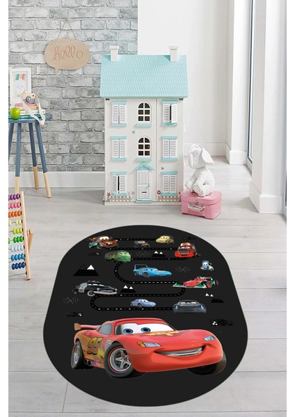 Dijital Kaymaz Yıkanabilir Renkli Arabalar Eğitici Oval Çocuk Odası Halısı, O-Çocuk-03-Antrasit, modelleri