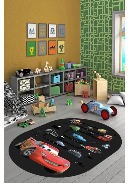 Dijital Kaymaz Yıkanabilir Renkli Arabalar Eğitici Oval Çocuk Odası Halısı, O-Çocuk-03-Antrasit, indirimleri