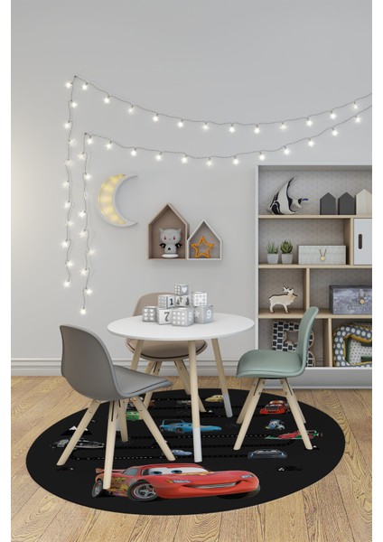 Dijital Kaymaz Yıkanabilir Renkli Arabalar Eğitici Yuvarlak Çocuk Odası Halısı, Y-Çocuk-03-Antrasit,