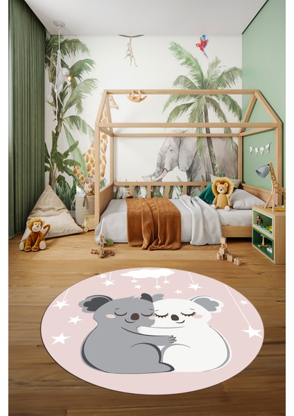 Dijital Baskılı Kaymaz Yıkanabilir Kuala Desenli Yuvarlak Çocuk Odası Halısı, Y-Çocuk-22-Pembe, modelleri