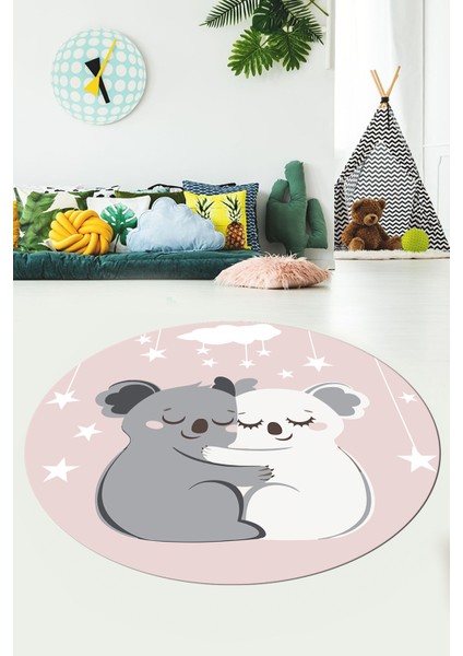 Dijital Baskılı Kaymaz Yıkanabilir Kuala Desenli Yuvarlak Çocuk Odası Halısı, Y-Çocuk-22-Pembe, fırsatları