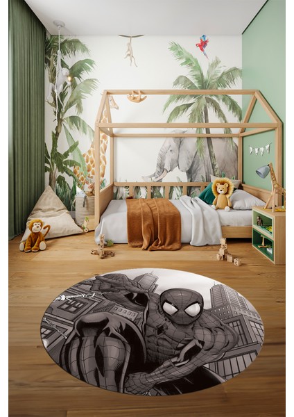 Dijital Kaymaz Yıkanabilir Çizgifilm Temalı Erkek Yuvarlak Çocuk Odası Halısı, Y-Çocuk-40-Vizon,