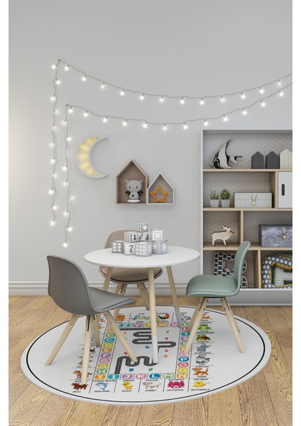Ingilizce Harf Ve Hayvan Temalı Eğitici Yuvarlak Çocuk Odası Oyun Halısı, Y-Çocuk-44-Beyaz, fiyatları
