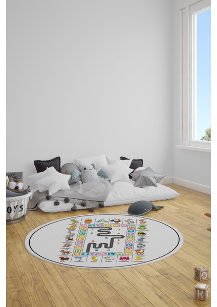 Ingilizce Harf Ve Hayvan Temalı Eğitici Yuvarlak Çocuk Odası Oyun Halısı, Y-Çocuk-44-Beyaz, modelleri