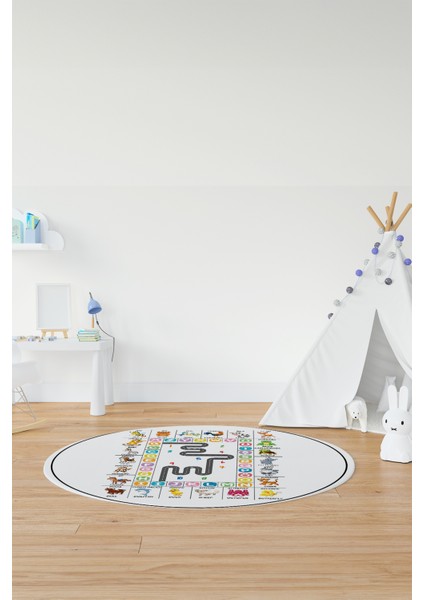 Ingilizce Harf Ve Hayvan Temalı Eğitici Yuvarlak Çocuk Odası Oyun Halısı, Y-Çocuk-44-Beyaz, fırsatları