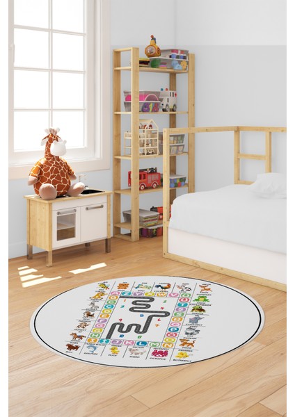 Ingilizce Harf Ve Hayvan Temalı Eğitici Yuvarlak Çocuk Odası Oyun Halısı, Y-Çocuk-44-Beyaz, indirimleri