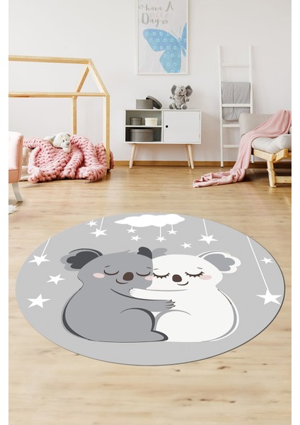 Dijital Baskılı Kaymaz Yıkanabilir Kuala Desenli Yuvarlak Çocuk Odası Halısı, Y-Çocuk-22-Gri, fiyatları