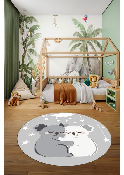 Dijital Baskılı Kaymaz Yıkanabilir Kuala Desenli Yuvarlak Çocuk Odası Halısı, Y-Çocuk-22-Gri, modelleri