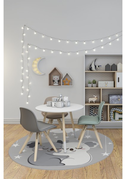 Dijital Baskılı Kaymaz Yıkanabilir Kuala Desenli Yuvarlak Çocuk Odası Halısı, Y-Çocuk-22-Gri, indirimleri