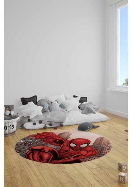 Dijital Kaymaz Yıkanabilir Çizgifilm Temalı Erkek Yuvarlak Çocuk Odası Halısı, Y-Çocuk-40-Kırmızı, fırsatları