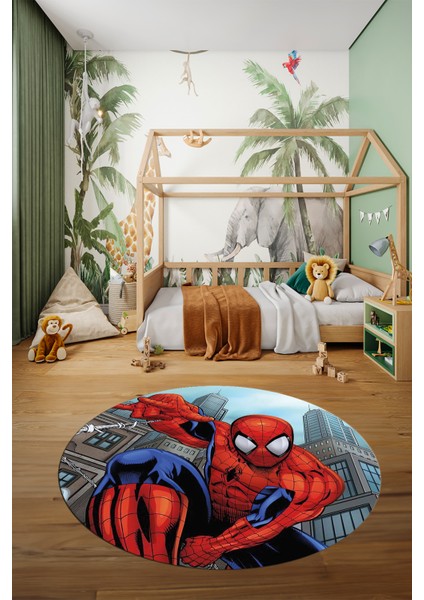 Dijital Kaymaz Yıkanabilir Çizgifilm Temalı Erkek Yuvarlak Çocuk Odası Halısı, Y-Çocuk-40-Renkli,
