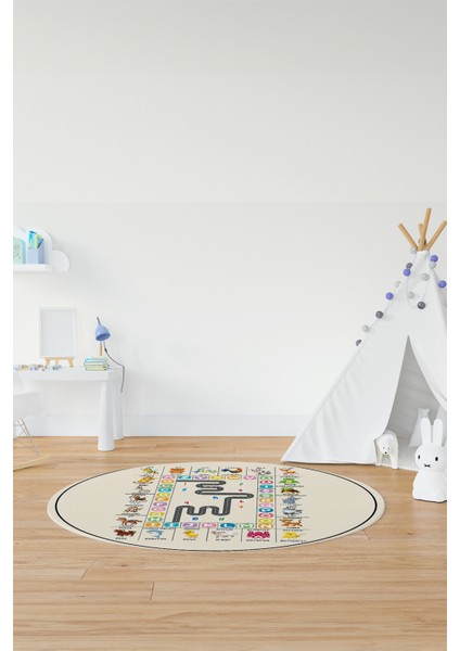 Ingilizce Harf Ve Hayvan Temalı Eğitici Yuvarlak Çocuk Odası Oyun Halısı, Y-Çocuk-44-Krem, fırsatları
