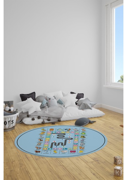 Ingilizce Harf Ve Hayvan Temalı Eğitici Yuvarlak Çocuk Odası Oyun Halısı, Y-Çocuk-44-Mavi, modelleri