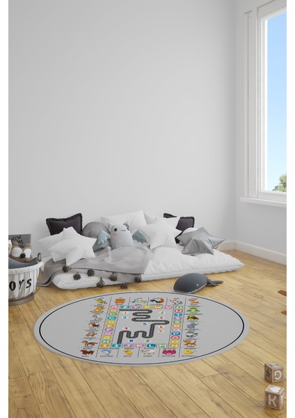 Ingilizce Harf Ve Hayvan Temalı Eğitici Yuvarlak Çocuk Odası Oyun Halısı, Y-Çocuk-44-Renlki, modelleri