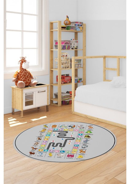 Ingilizce Harf Ve Hayvan Temalı Eğitici Yuvarlak Çocuk Odası Oyun Halısı, Y-Çocuk-44-Renlki, indirimleri