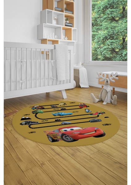 Dijital Kaymaz Yıkanabilir Renkli Arabalar Eğitici Yuvarlak Çocuk Odası Halısı, Y-Çocuk-03-Turuncu,