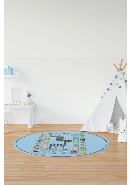 Ingilizce Harf Ve Hayvan Temalı Eğitici Yuvarlak Çocuk Odası Oyun Halısı, Y-Çocuk-44-Mavi, fırsatları