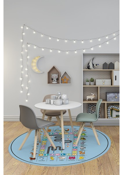 Ingilizce Harf Ve Hayvan Temalı Eğitici Yuvarlak Çocuk Odası Oyun Halısı, Y-Çocuk-44-Mavi, fiyatları