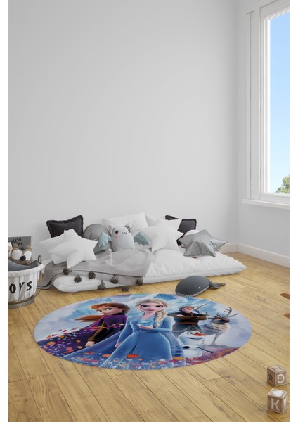Dijital Kaymaz Yıkanabilir Çizgifilm Temalı Kız Yuvarlak Çocuk Odası Halısı, Y-Çocuk-42-Renkli, modelleri