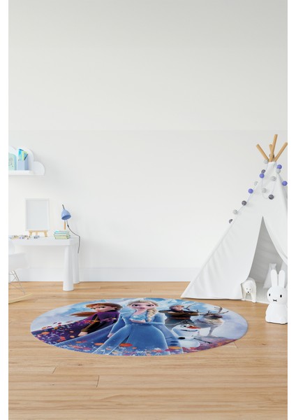 Dijital Kaymaz Yıkanabilir Çizgifilm Temalı Kız Yuvarlak Çocuk Odası Halısı, Y-Çocuk-42-Renkli, fırsatları