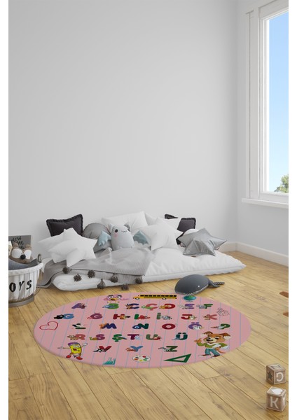 Dijital Kaymaz Yıkanabilir Alfabe Eğitici Yuvarlak Çocuk Odası Oyun Halısı, Y-Çocuk-33-Pembe, fırsatları