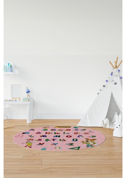 Dijital Kaymaz Yıkanabilir Alfabe Eğitici Yuvarlak Çocuk Odası Oyun Halısı, Y-Çocuk-33-Pembe, indirimleri