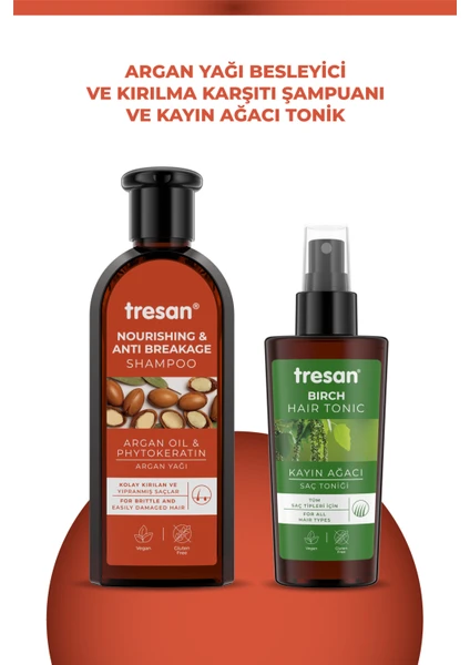 Argan Yağı Besleyici ve Kırılma Karşıtı Bakım Şampuanı 300 ml + Tresan Kayın Ağacı Özlü ve Canlandırıcı Saç Toniği 125 ml