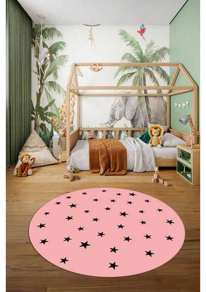 Dijital Kaymaz Yıkanabilir Yıldız Desen Yuvarlak Çocuk Odası Oyun Halısı, Y-Çocuk-32-Pembe, fiyatları