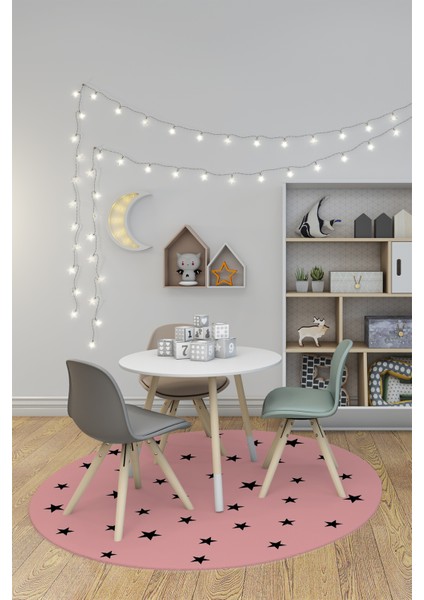 Dijital Kaymaz Yıkanabilir Yıldız Desen Yuvarlak Çocuk Odası Oyun Halısı, Y-Çocuk-32-Pembe, fırsatları