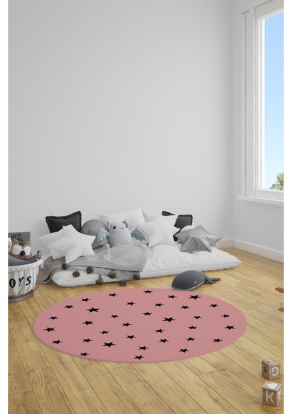 Dijital Kaymaz Yıkanabilir Yıldız Desen Yuvarlak Çocuk Odası Oyun Halısı, Y-Çocuk-32-Pembe, indirimleri